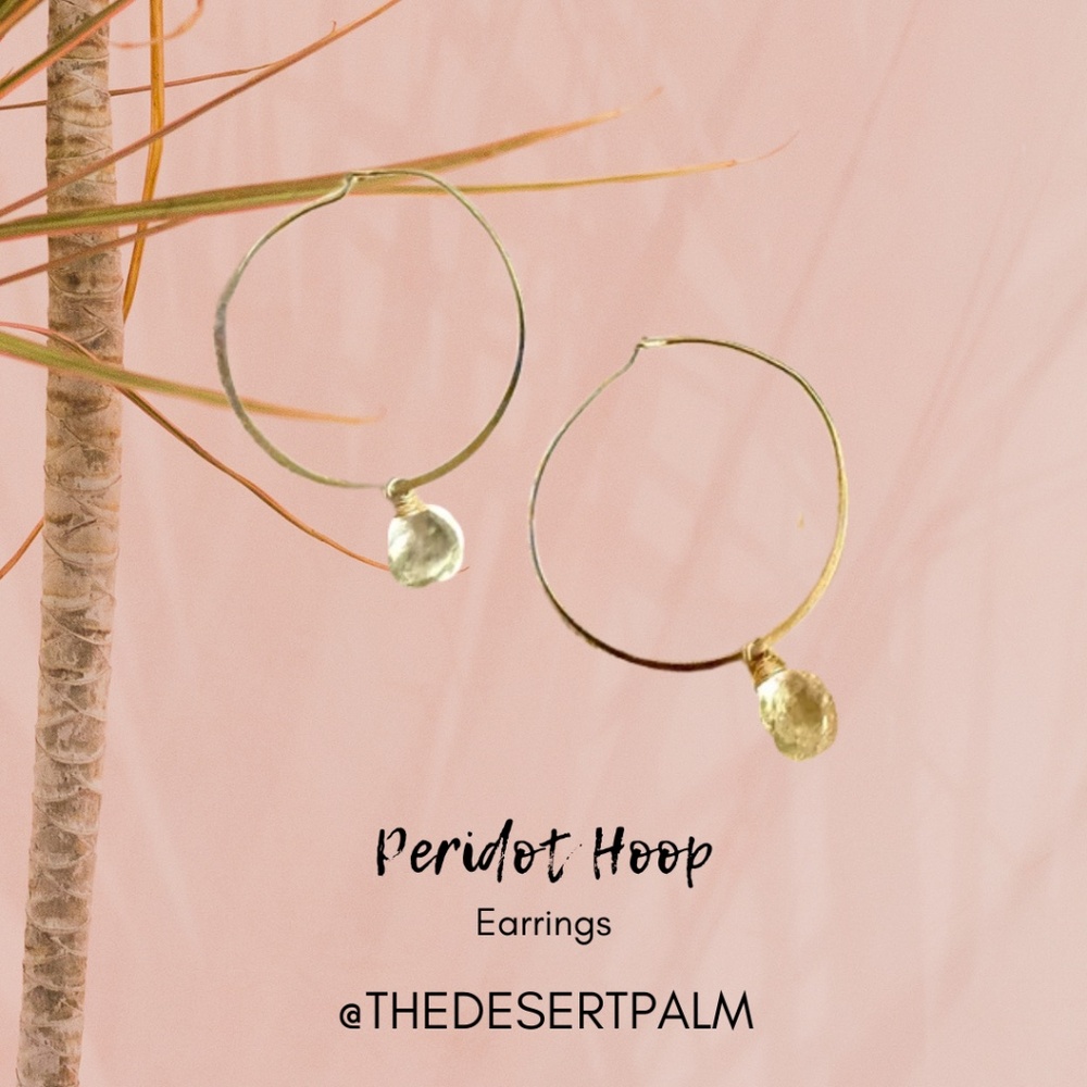 14K Gold Filled Peridot Hoop Earrings | Light Green Gemstone Hoops